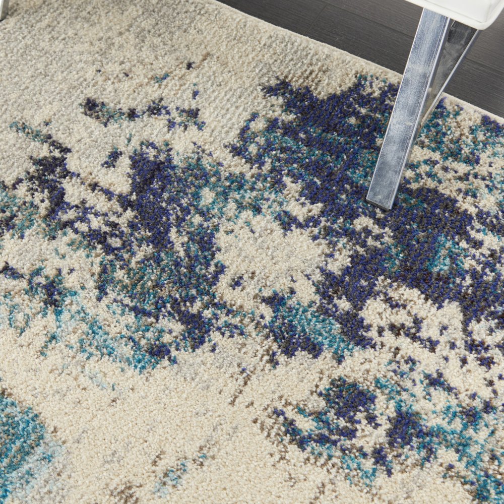 3' X 5' Ivory And Teal Blue Abstract Power Loom Non Skid Area Rug