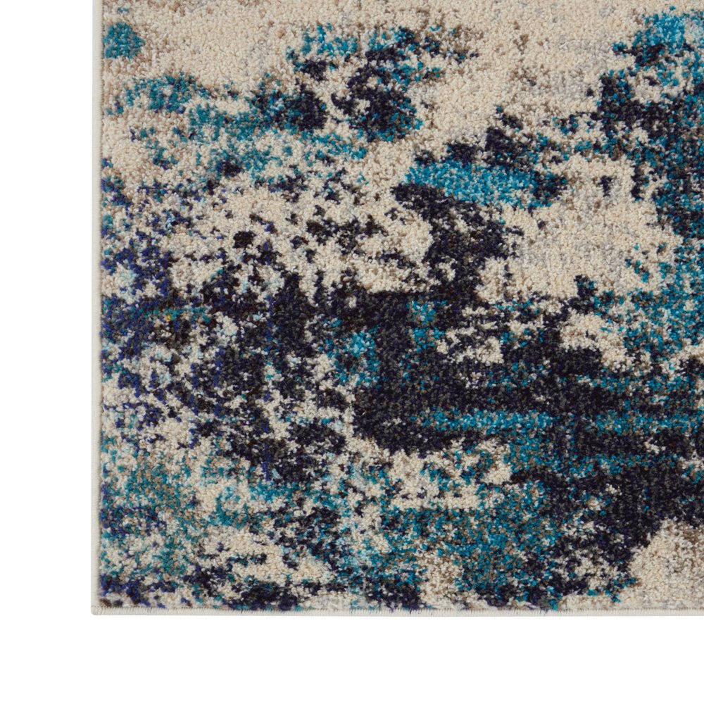 4' X 6' Ivory And Teal Blue Abstract Power Loom Non Skid Area Rug