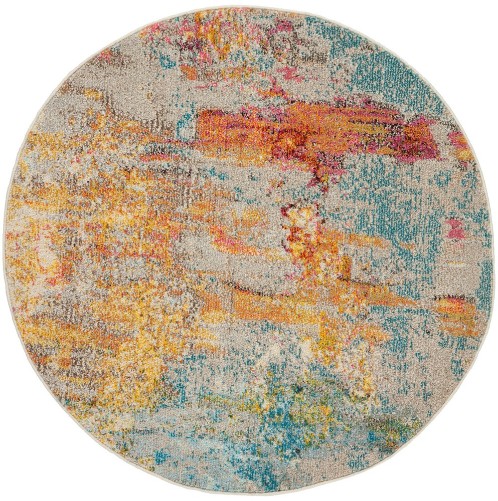 4' Blue And Ivory Abstract Round Rug