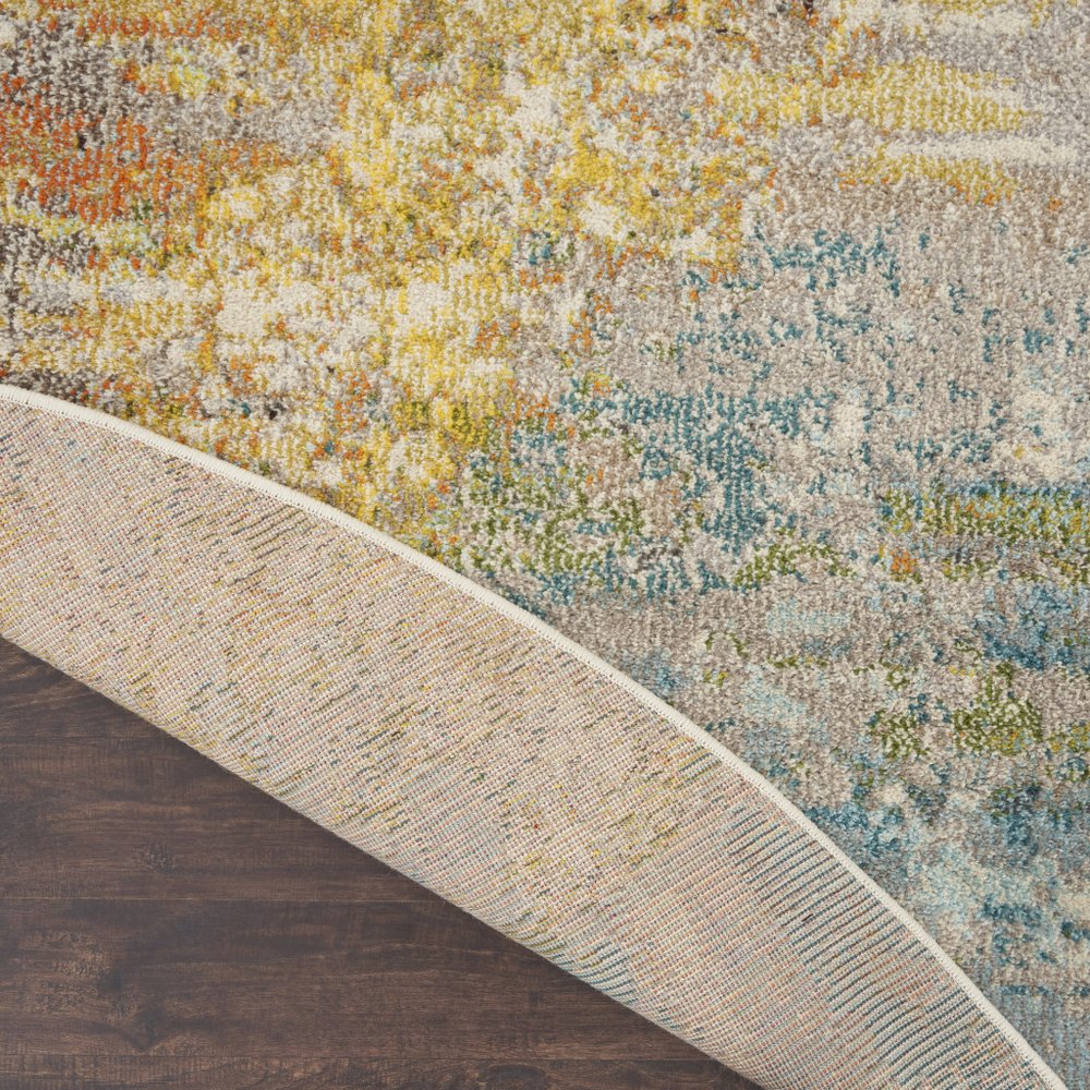 4' Blue And Ivory Abstract Round Rug