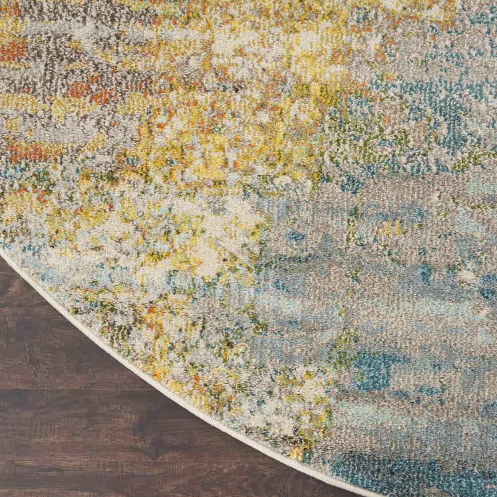 4' Blue And Ivory Abstract Round Rug