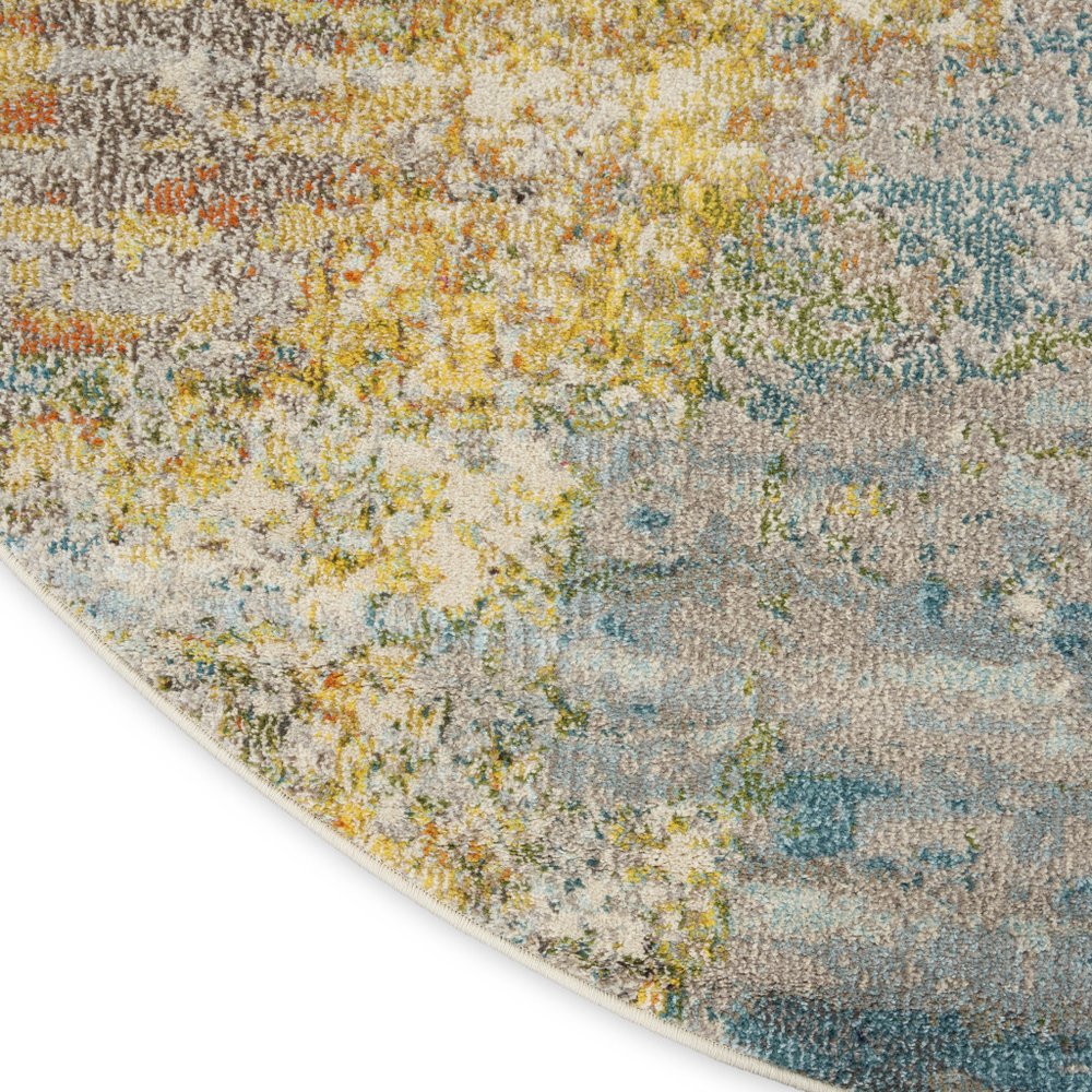 4' Blue And Ivory Abstract Round Rug