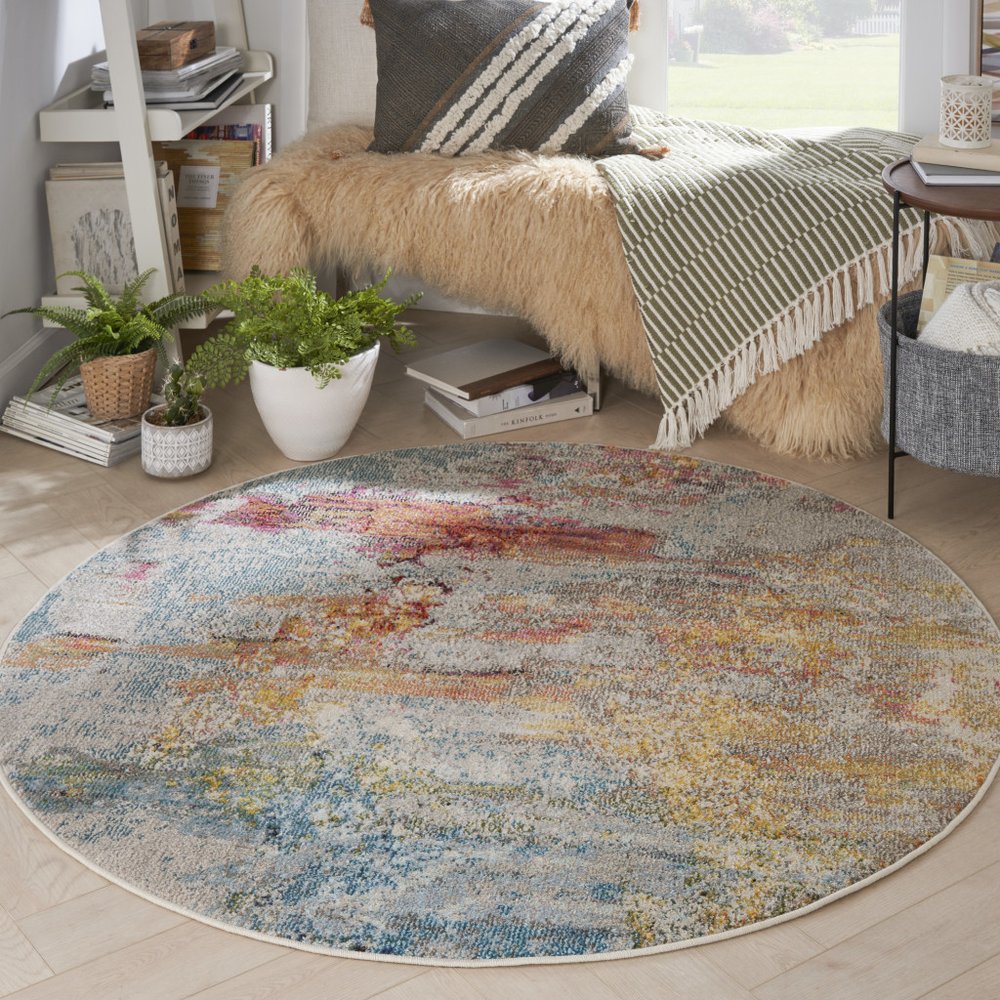 5' X 5' Sealife Round Abstract Power Loom Non Skid Area Rug