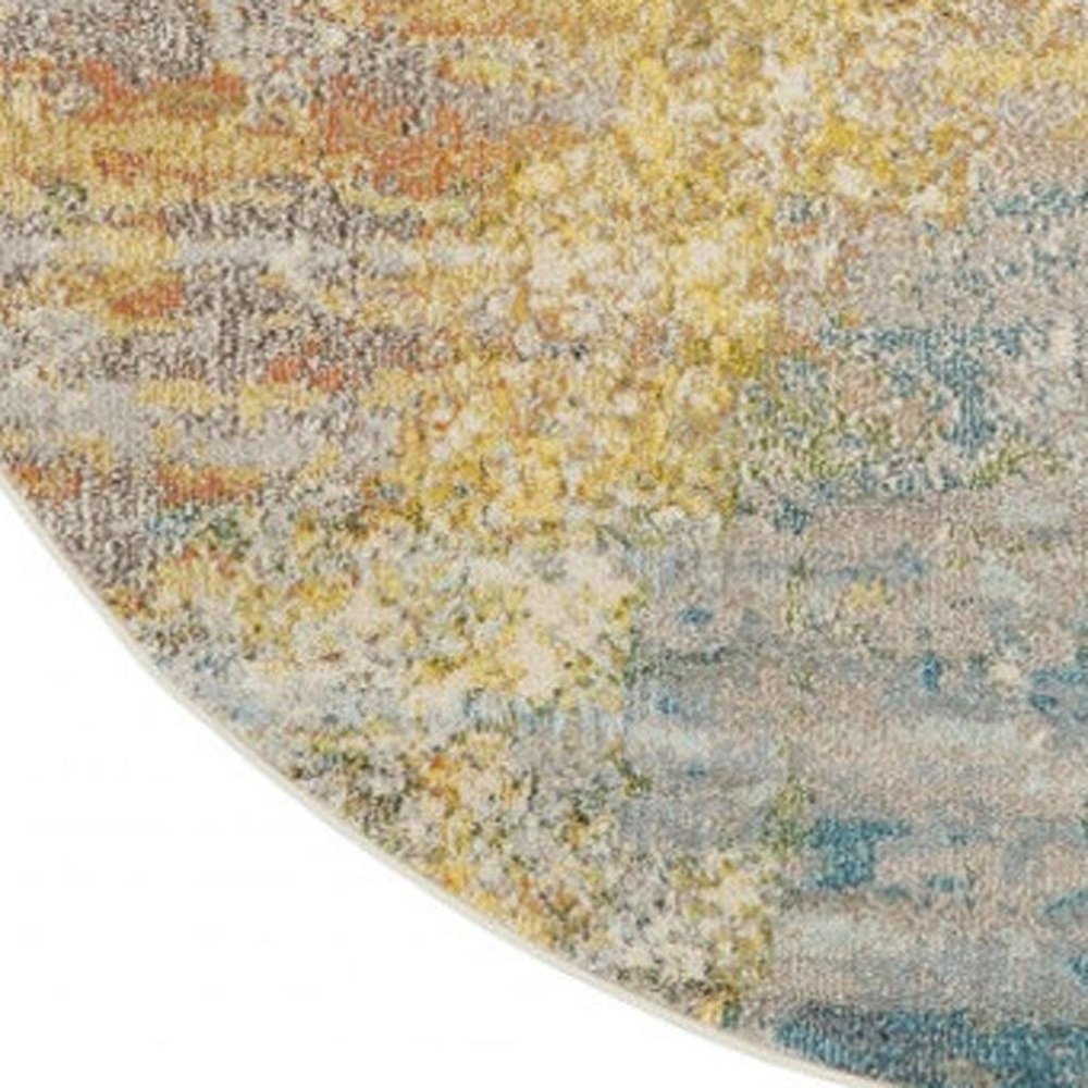 8' X 8' Sealife Round Abstract Power Loom Non Skid Area Rug