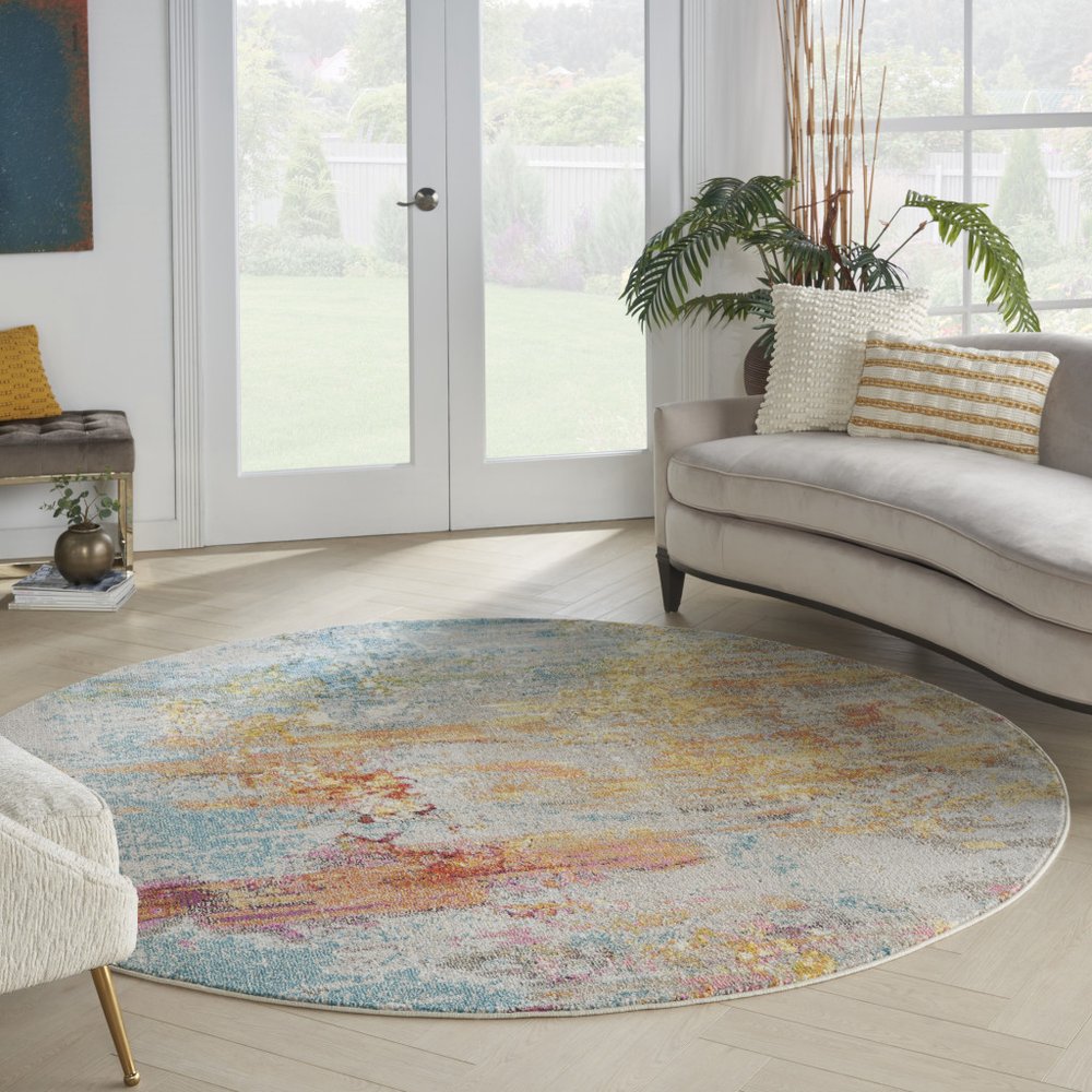 8' X 8' Sealife Round Abstract Power Loom Non Skid Area Rug