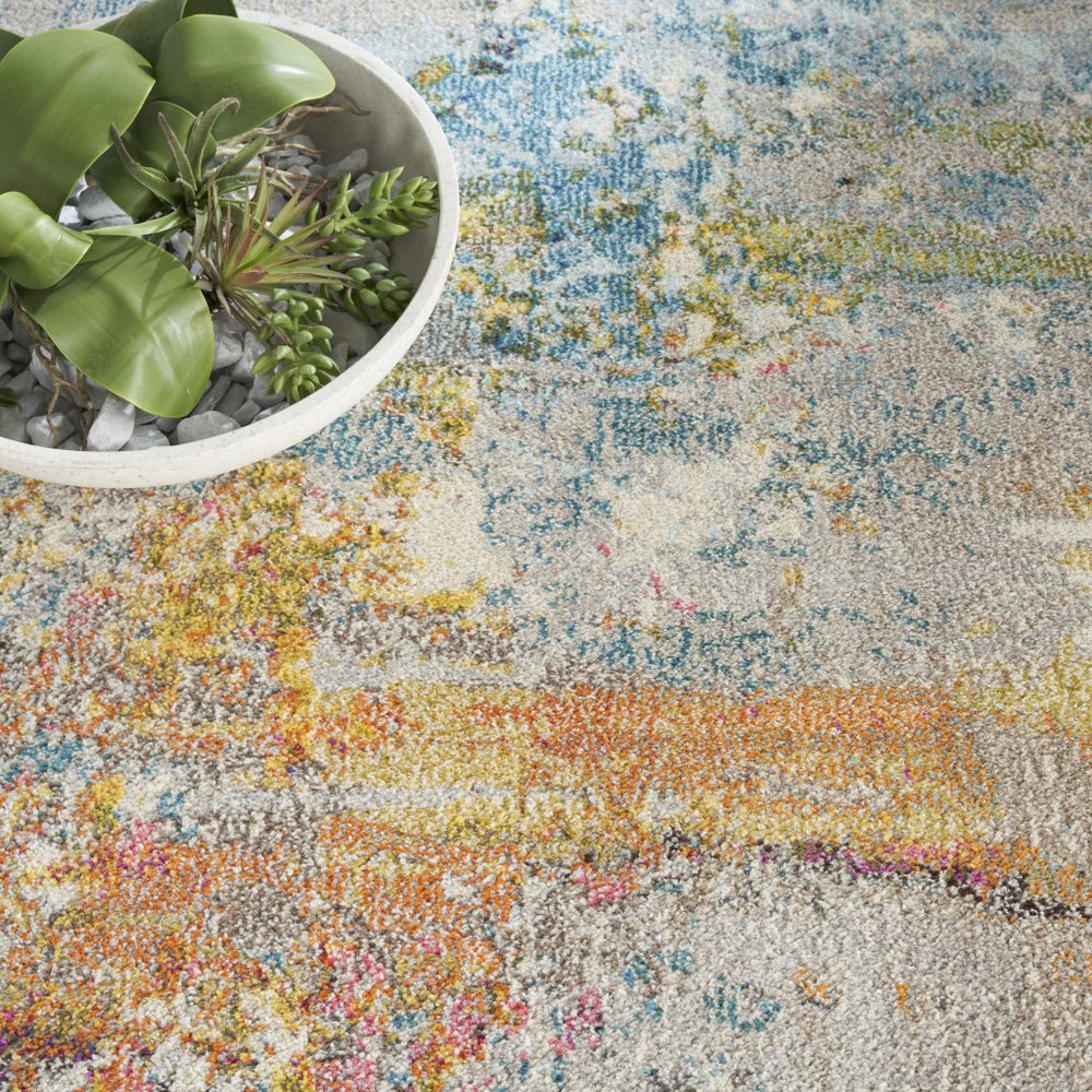 8' X 8' Sealife Round Abstract Power Loom Non Skid Area Rug