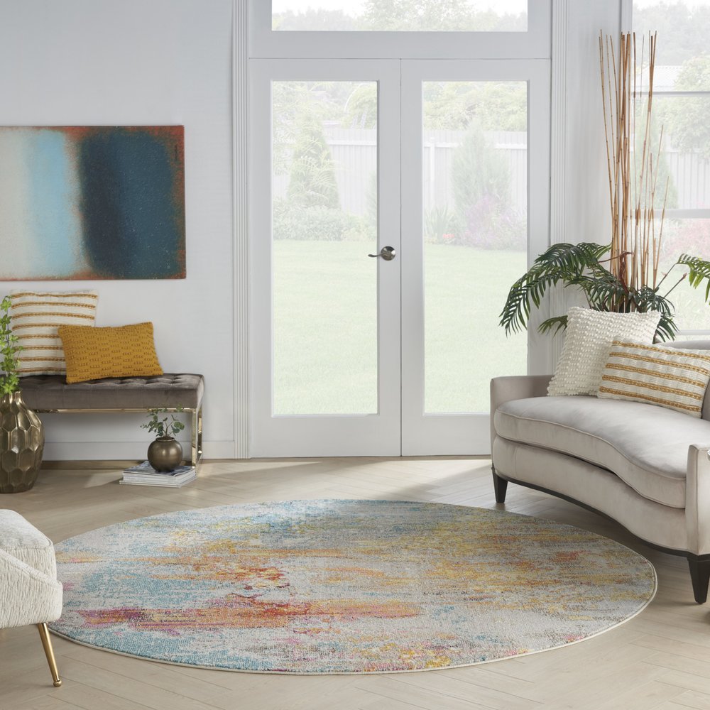 8' X 8' Sealife Round Abstract Power Loom Non Skid Area Rug