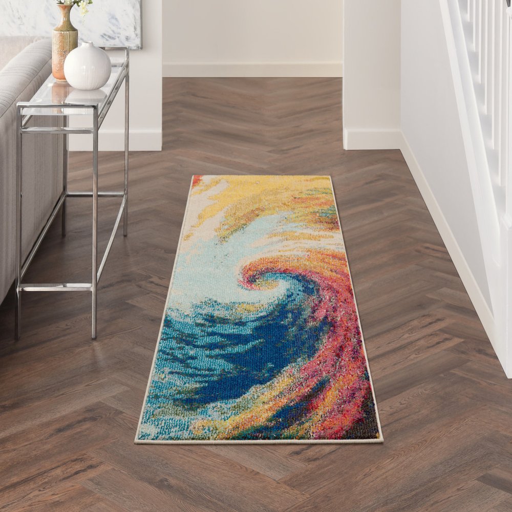 2' X 6' Wave Abstract Power Loom Non Skid Runner Rug