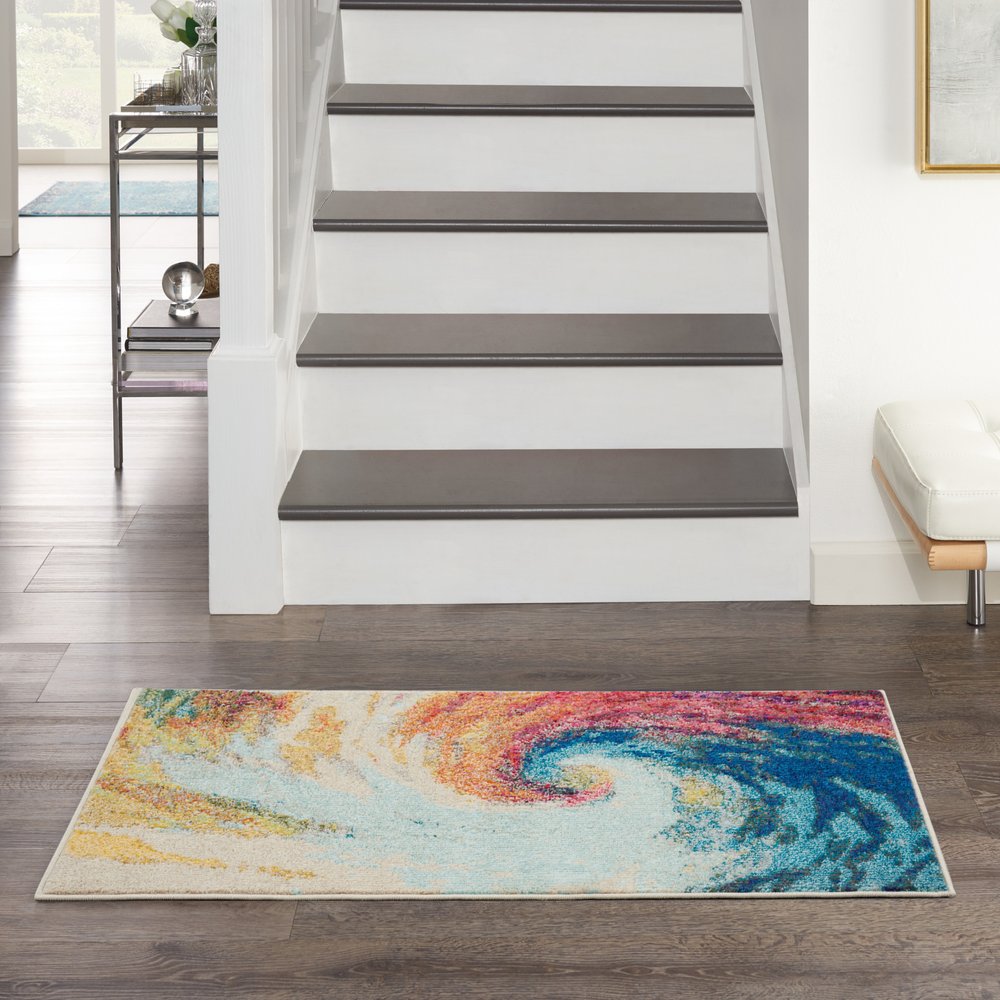 2' X 4' Wave Abstract Power Loom Non Skid Area Rug