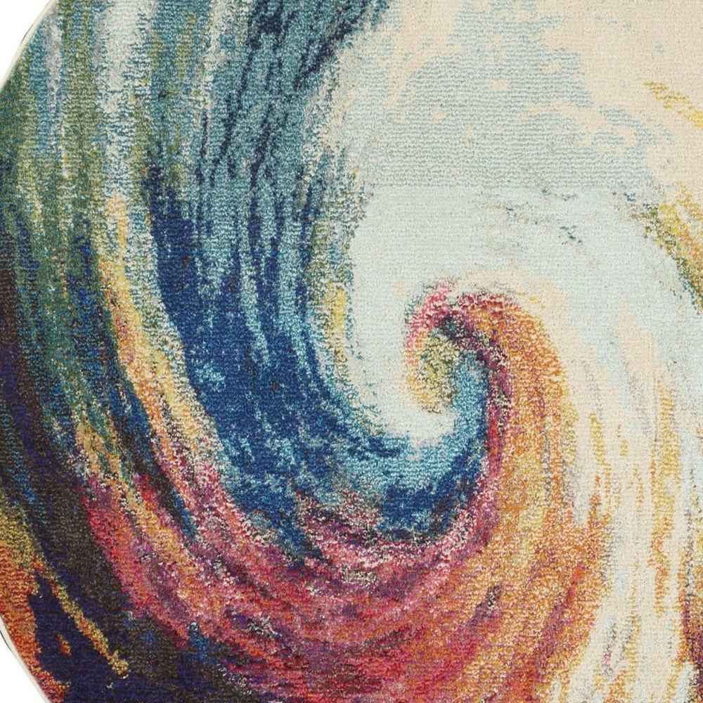 4' X 4' Wave Round Abstract Power Loom Non Skid Area Rug