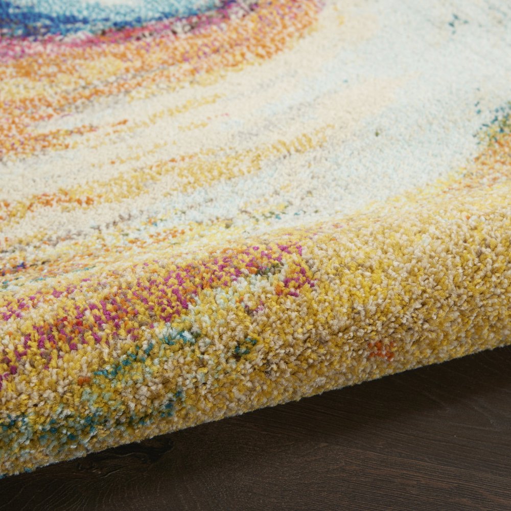 4' X 4' Wave Round Abstract Power Loom Non Skid Area Rug