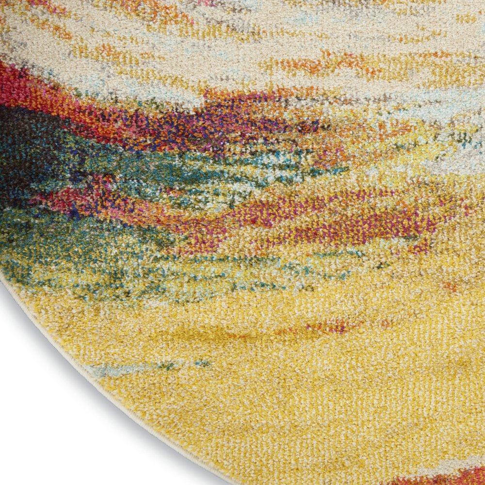 4' X 4' Wave Round Abstract Power Loom Non Skid Area Rug