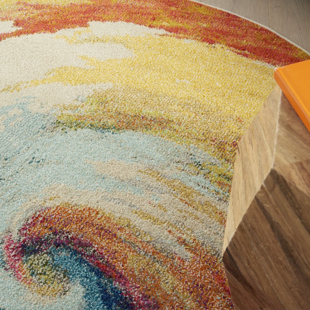 4' X 4' Wave Round Abstract Power Loom Non Skid Area Rug