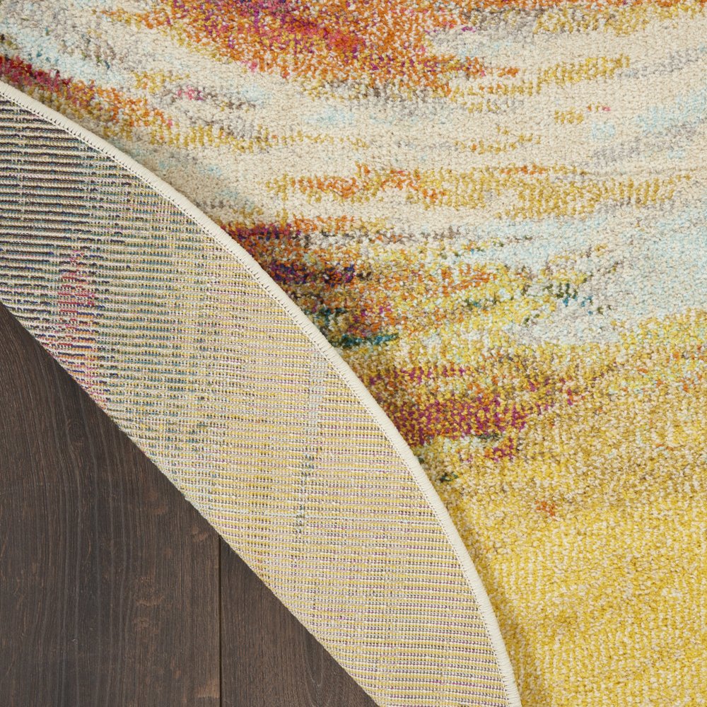 5' Yellow And Ivory Abstract Round Rug