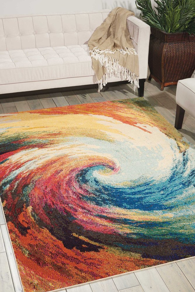 5' X 7' Wave Abstract Power Loom Non Skid Area Rug