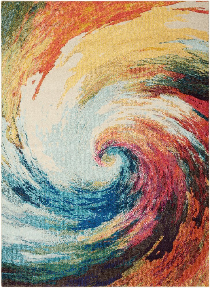 5' X 7' Wave Abstract Power Loom Non Skid Area Rug