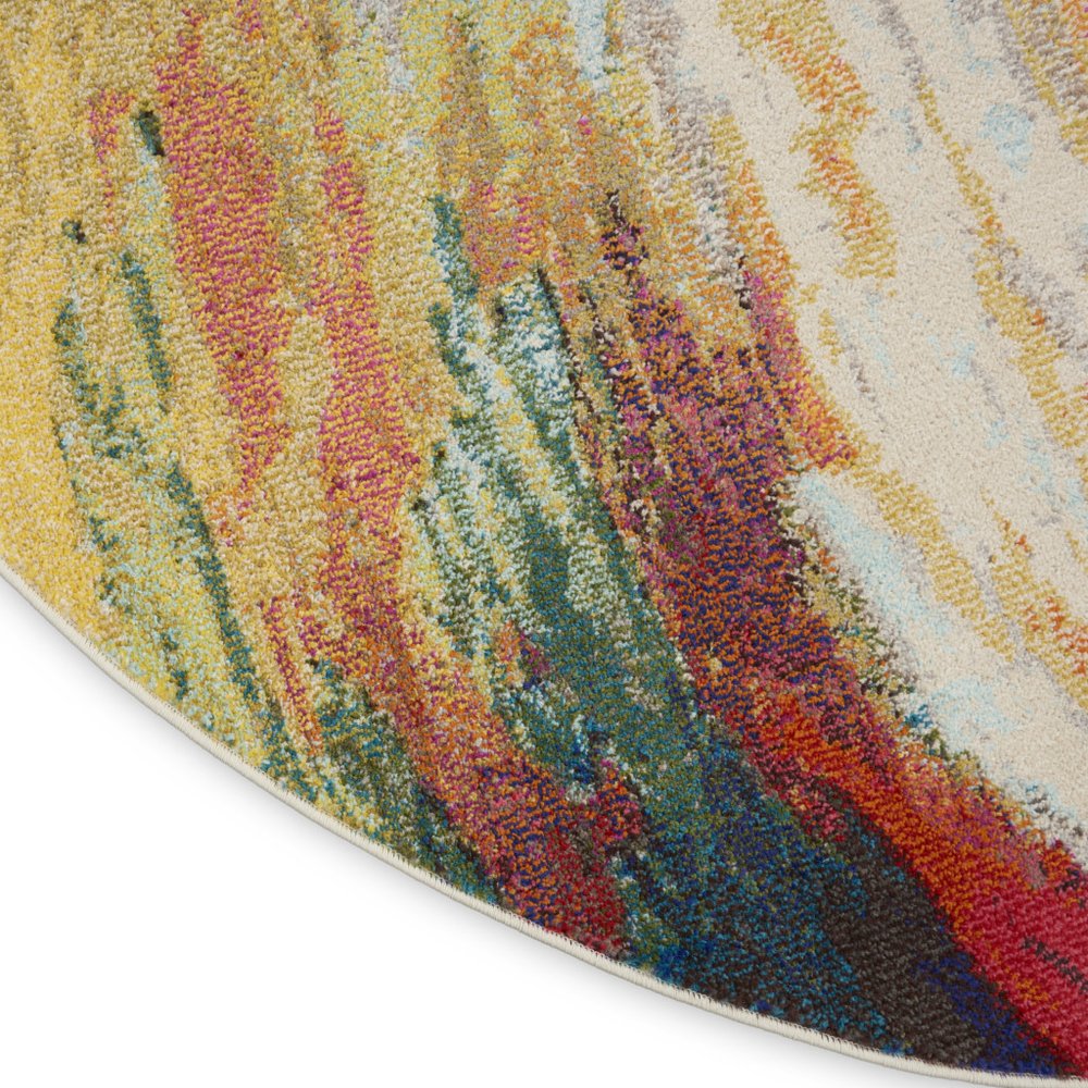 8' X 8' Wave Round Abstract Power Loom Non Skid Area Rug