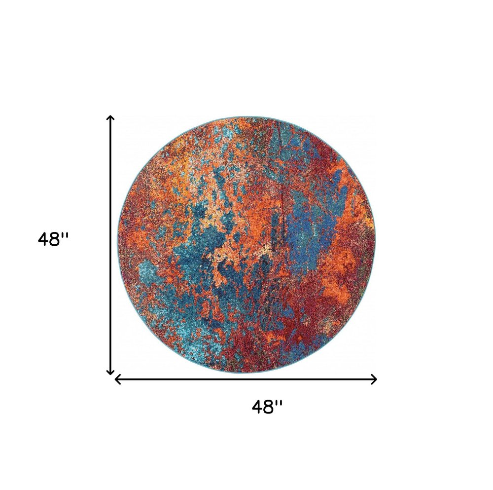 4' X 4' Atlantic Round Abstract Power Loom Non Skid Area Rug