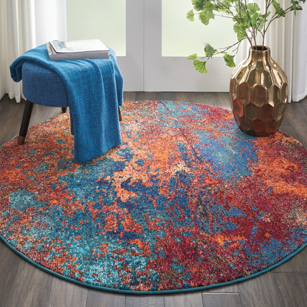 4' X 4' Atlantic Round Abstract Power Loom Non Skid Area Rug