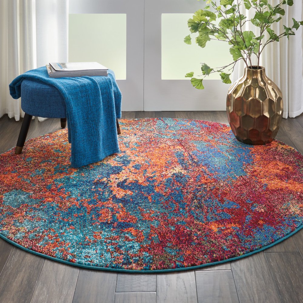 4' X 4' Atlantic Round Abstract Power Loom Non Skid Area Rug