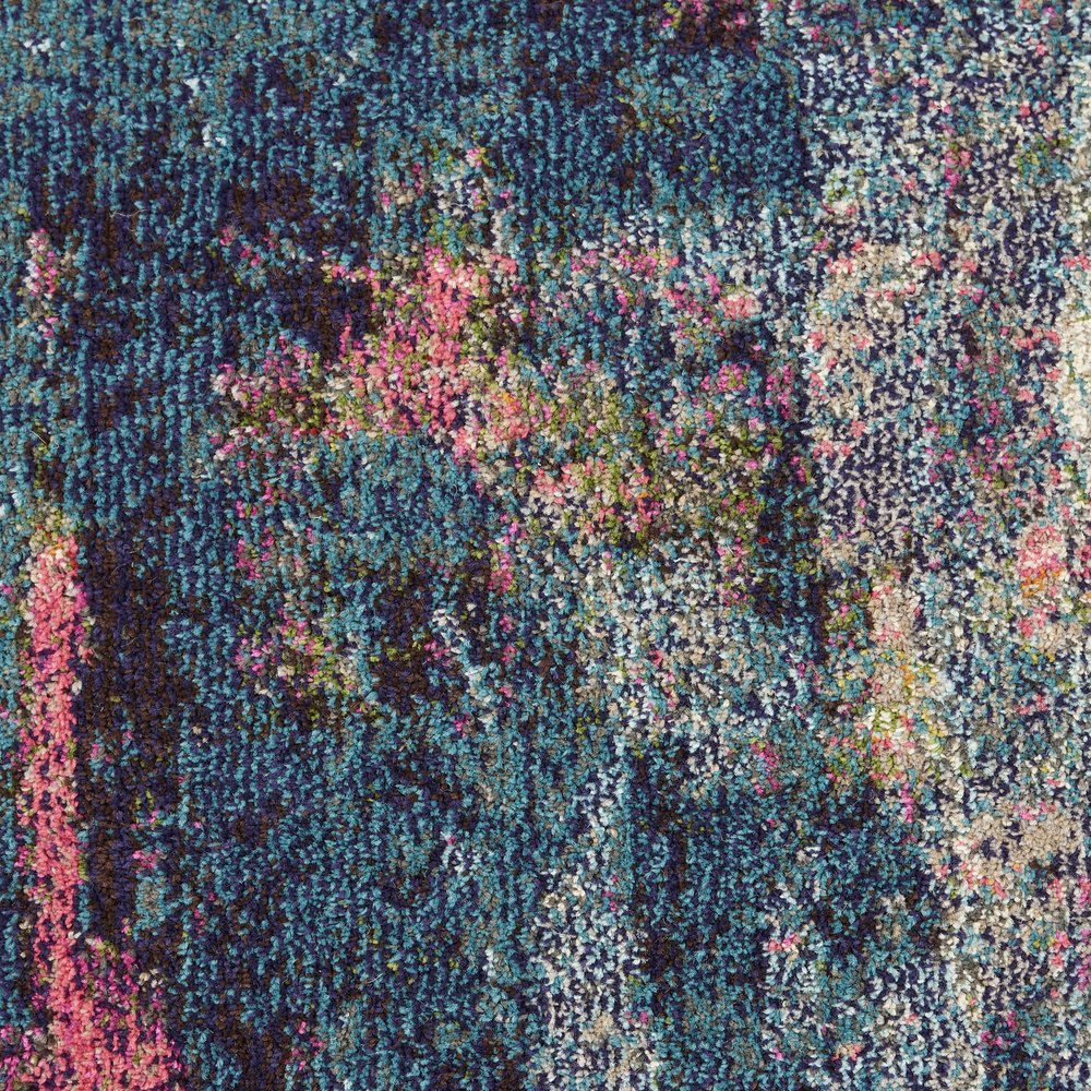 2' X 8' Blue And Yellow Abstract Power Loom Non Skid Runner Rug