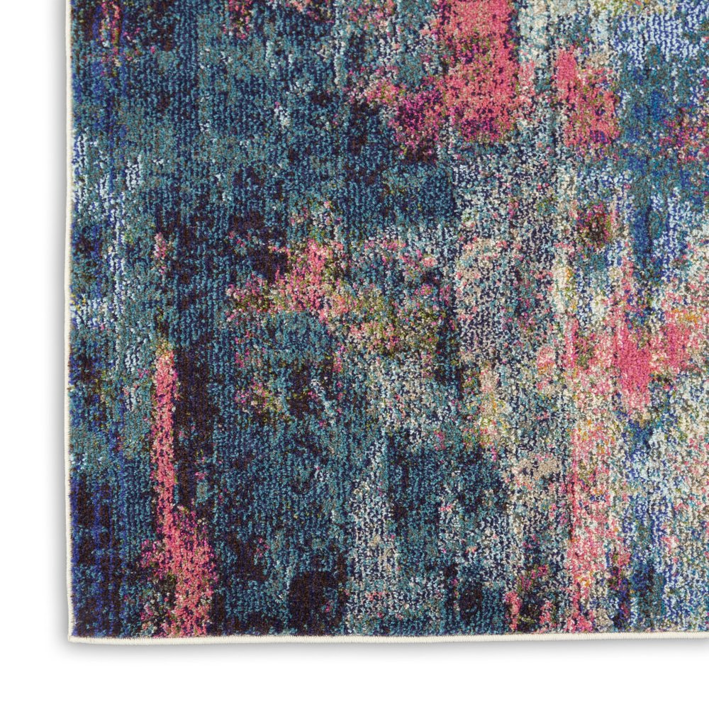 2' X 8' Blue And Yellow Abstract Power Loom Non Skid Runner Rug