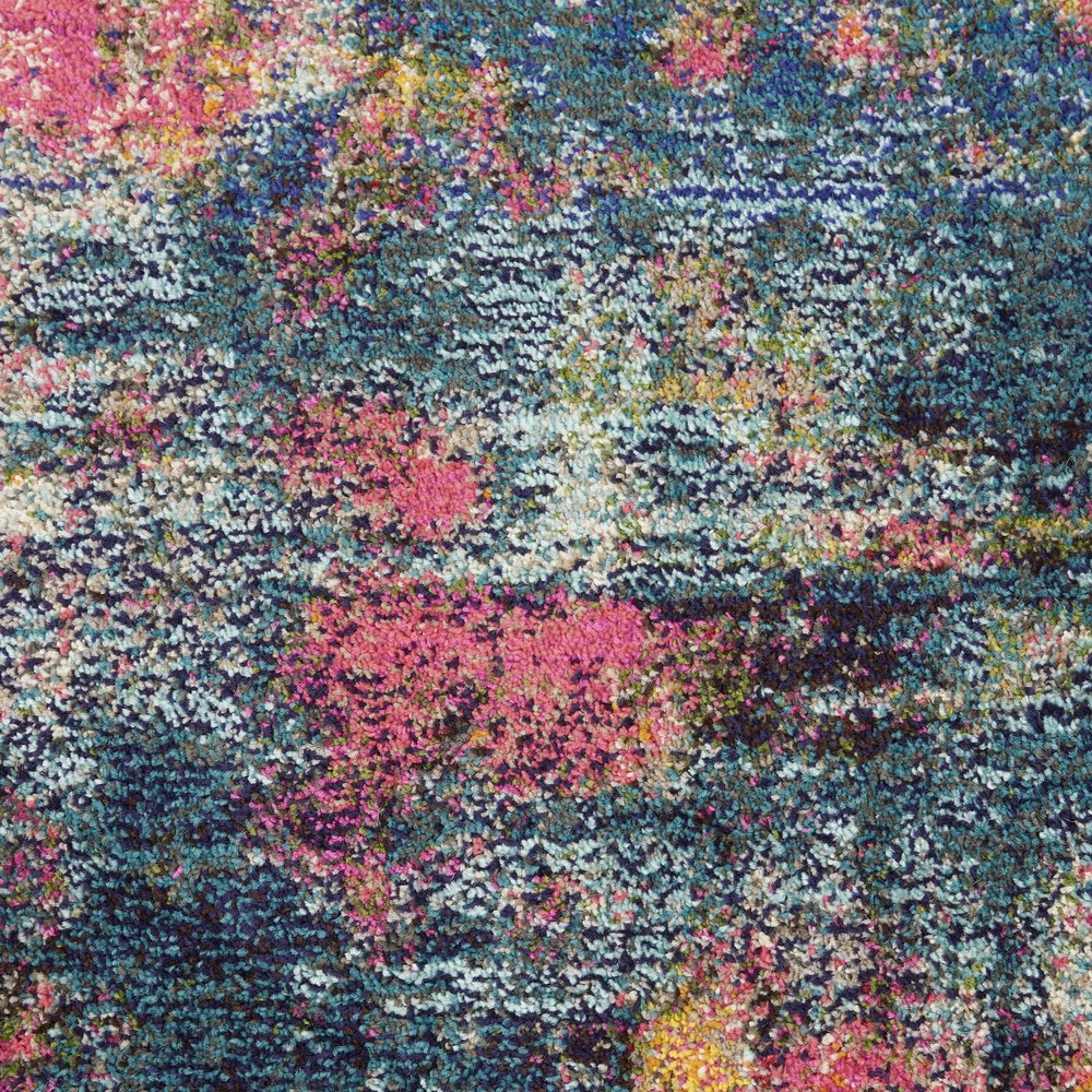 5' X 5' Blue And Yellow Round Abstract Power Loom Non Skid Area Rug