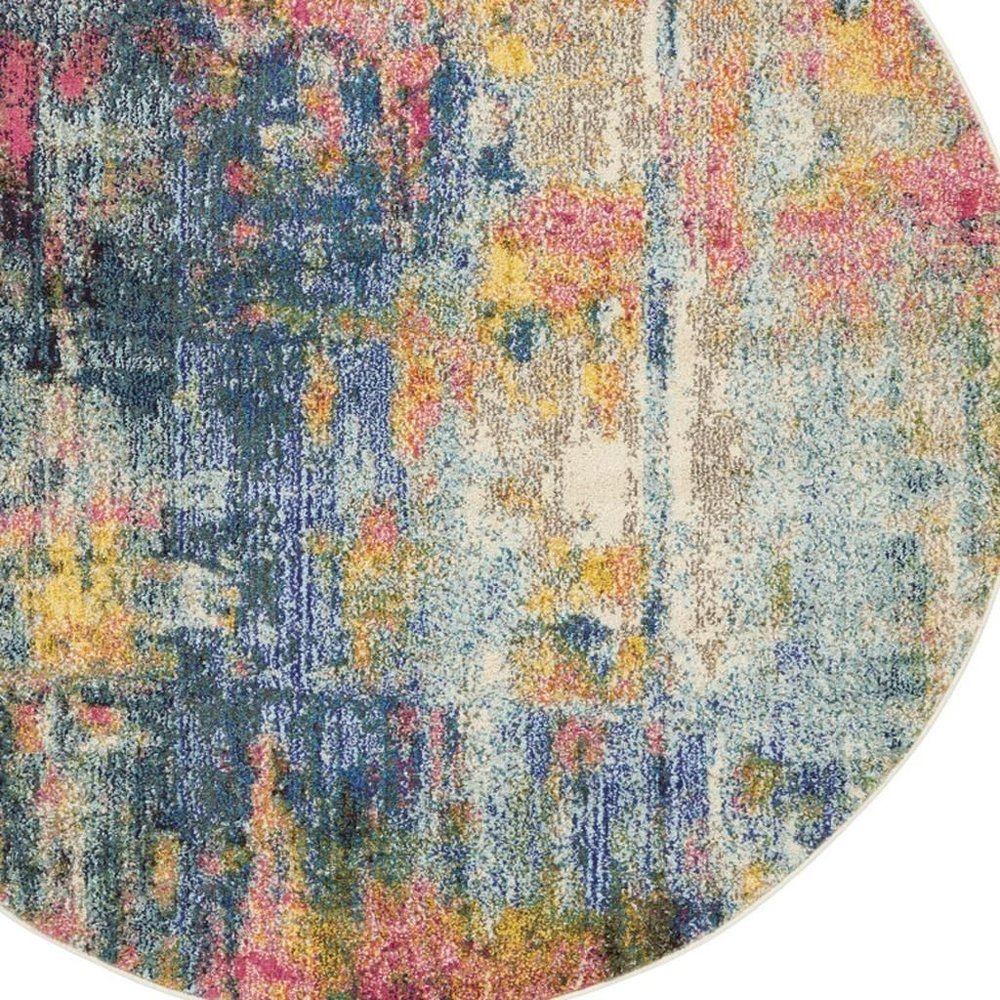 5' X 5' Blue And Yellow Round Abstract Power Loom Non Skid Area Rug