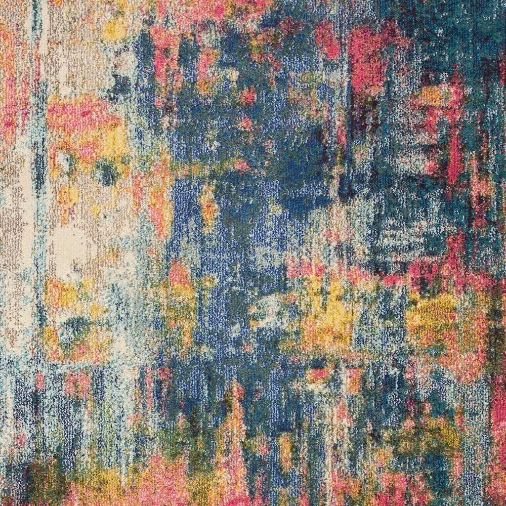 5' X 7' Blue And Yellow Abstract Power Loom Non Skid Area Rug