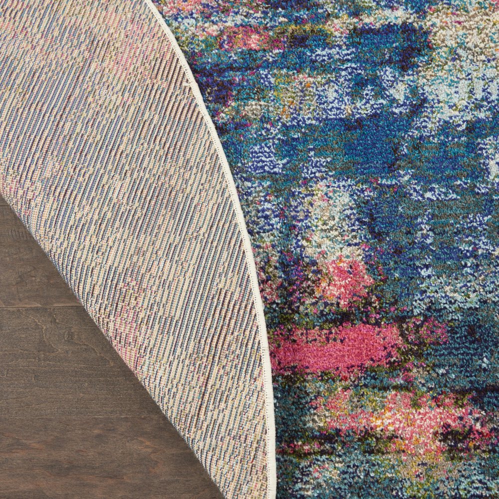 8' X 8' Blue And Yellow Round Abstract Power Loom Non Skid Area Rug