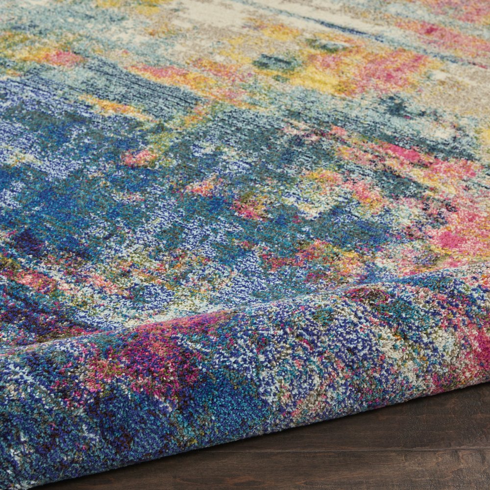 8' X 8' Blue And Yellow Round Abstract Power Loom Non Skid Area Rug