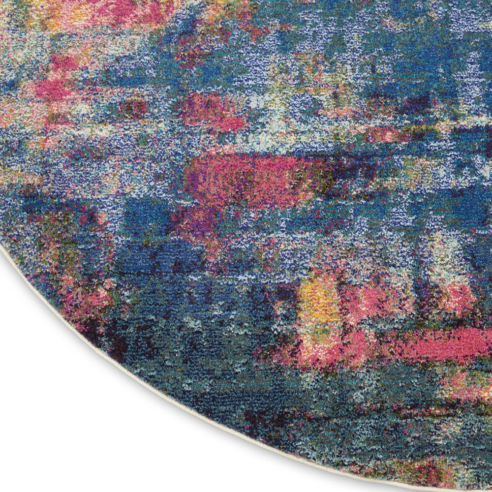 8' X 8' Blue And Yellow Round Abstract Power Loom Non Skid Area Rug