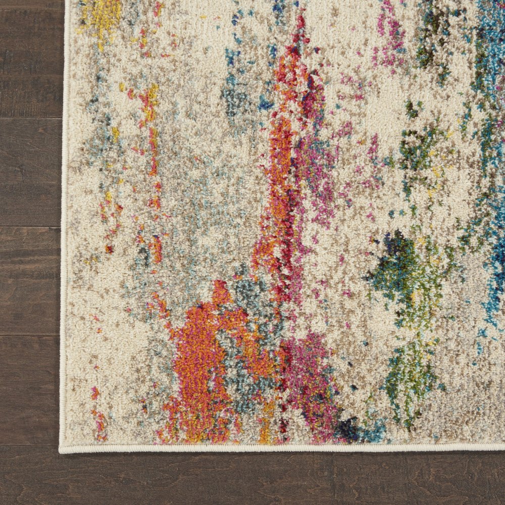 2' X 8' Ivory Abstract Power Loom Non Skid Runner Rug