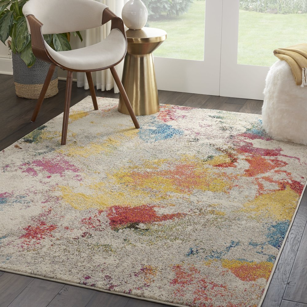 4' X 6' Ivory Abstract Power Loom Non Skid Area Rug