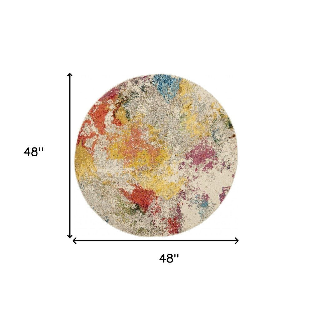 4' Ivory Abstract Round Rug