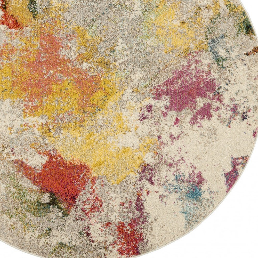 4' Ivory Abstract Round Rug