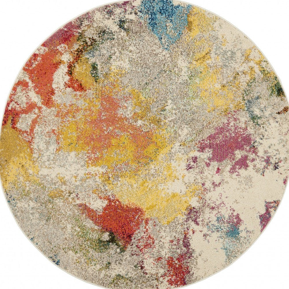 4' Ivory Abstract Round Rug