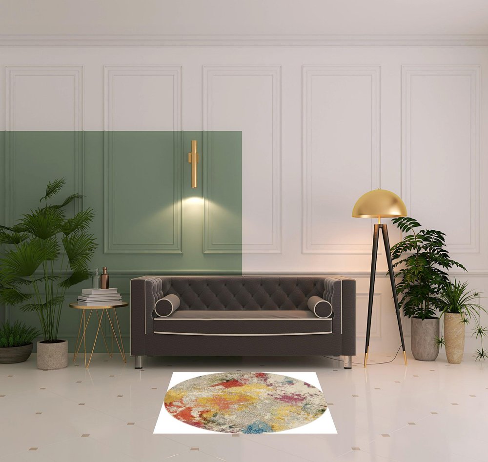 4' Ivory Abstract Round Rug