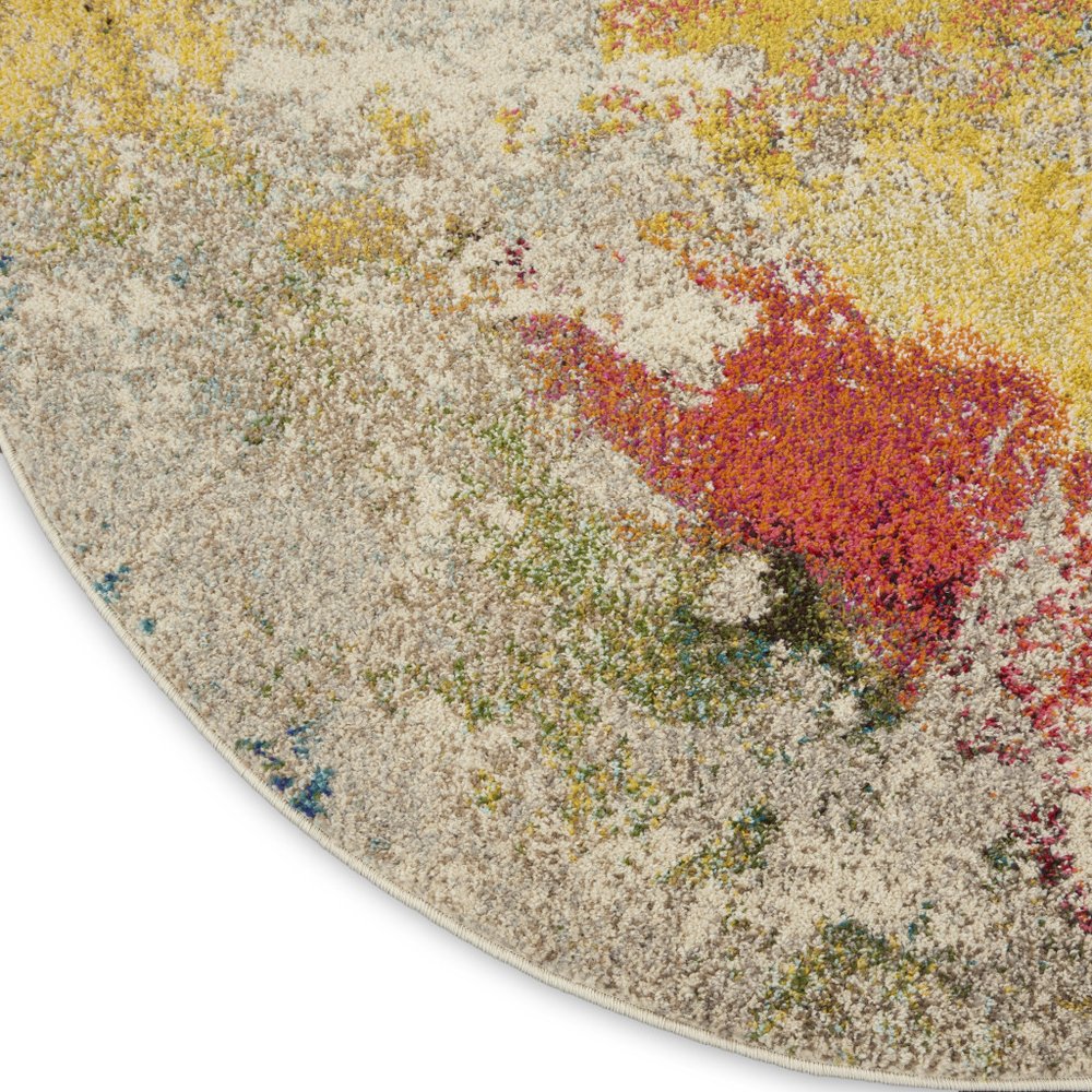 4' Ivory Abstract Round Rug