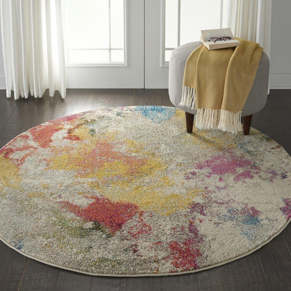4' Ivory Abstract Round Rug