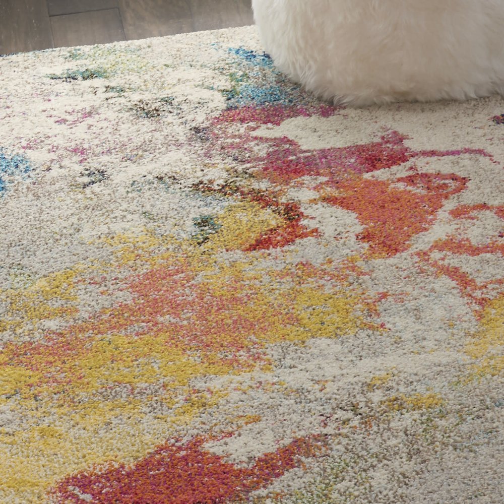 5' X 7' Ivory Abstract Power Loom Non Skid Area Rug