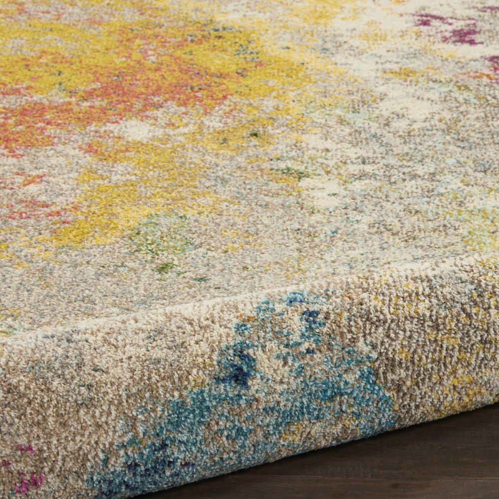 8' X 8' Ivory Round Abstract Power Loom Non Skid Area Rug