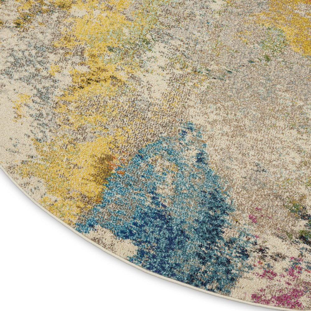 8' X 8' Ivory Round Abstract Power Loom Non Skid Area Rug