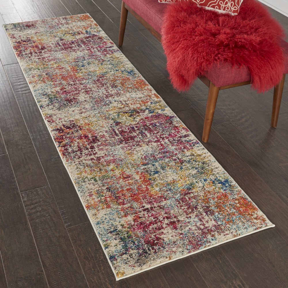 2' X 8' Pink Abstract Power Loom Distressed Non Skid Runner Rug
