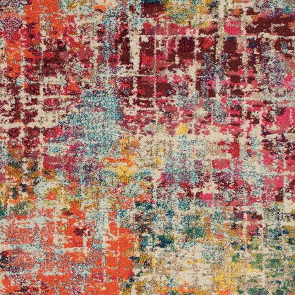 4' X 6' Pink Abstract Power Loom Distressed Non Skid Area Rug