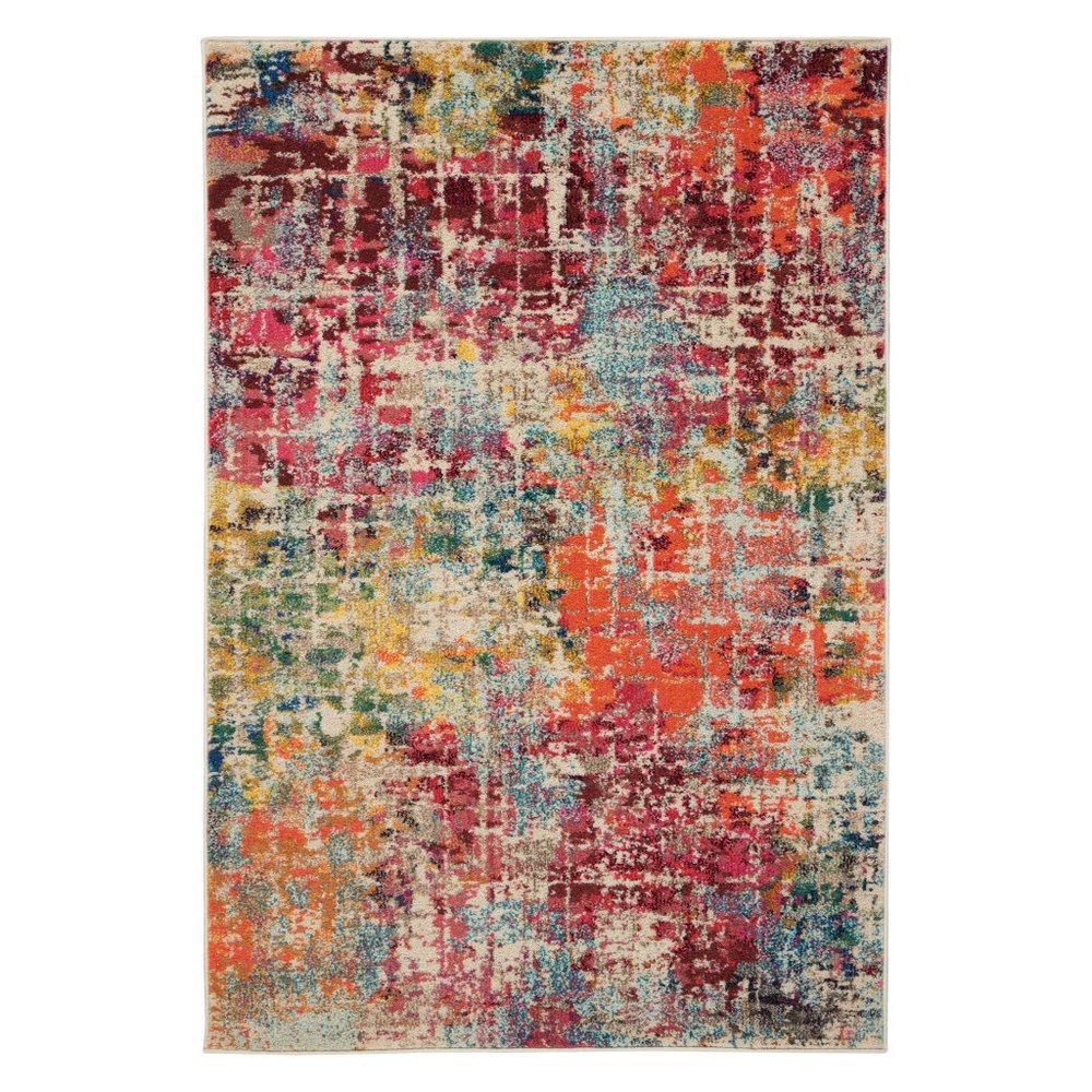 4' X 6' Pink Abstract Power Loom Distressed Non Skid Area Rug