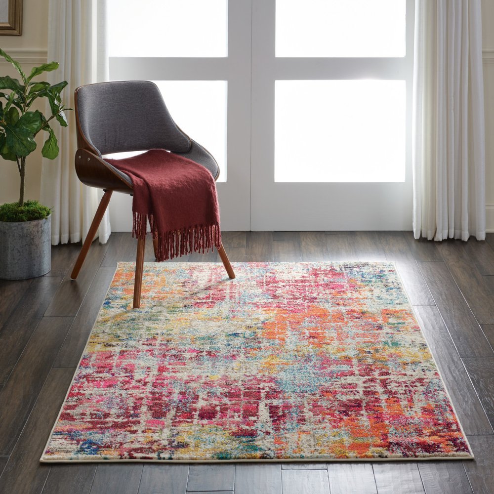 4' X 6' Pink Abstract Power Loom Distressed Non Skid Area Rug