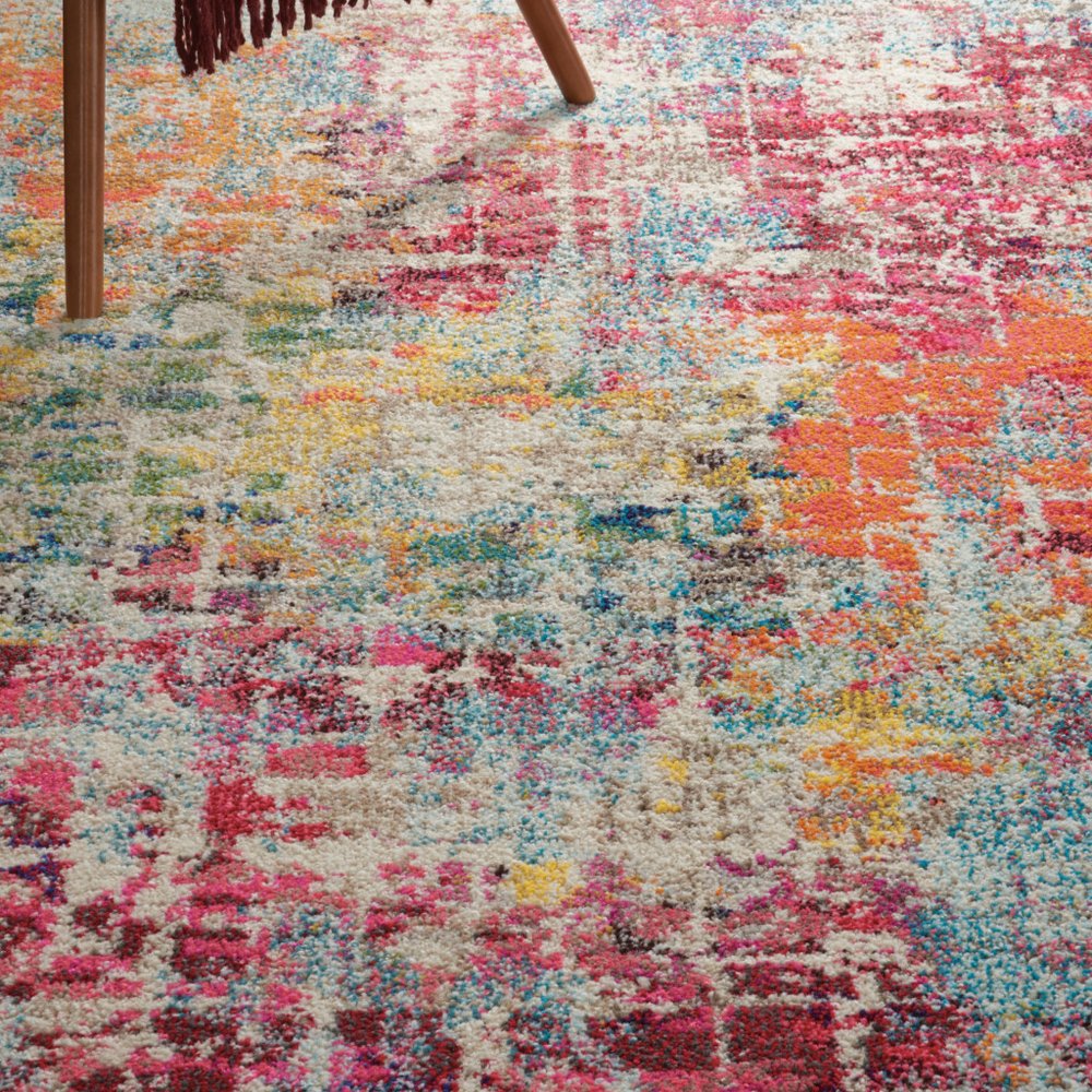 4' X 6' Pink Abstract Power Loom Distressed Non Skid Area Rug