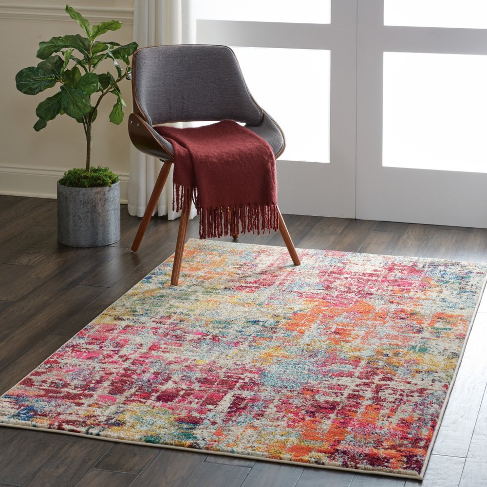 4' X 6' Pink Abstract Power Loom Distressed Non Skid Area Rug