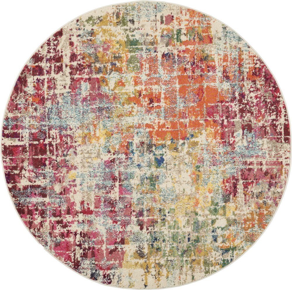4' Pink Abstract Distressed Round Rug